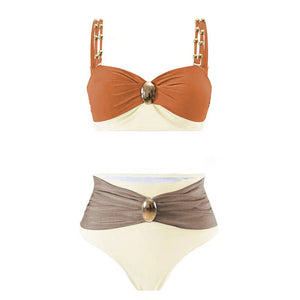 Women’s Split Swimsuit - Gold-Plated High Waist My Store 