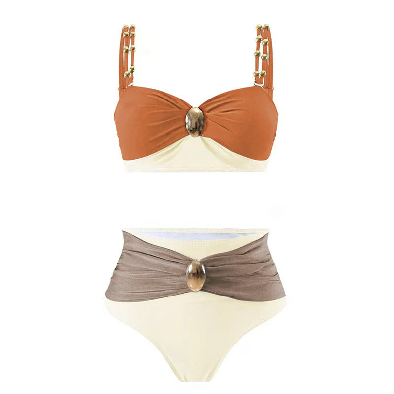 Women’s Split Swimsuit - Gold-Plated High Waist My Store 