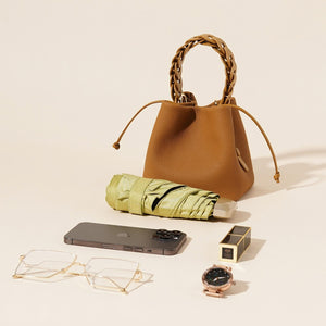 First-Layer Cowhide Woven Bucket Crossbody Bag MRC STORE 