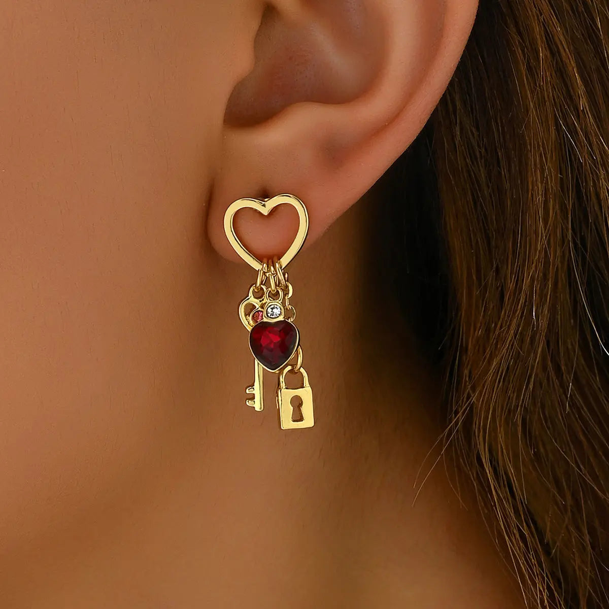 Simple Love Diamond Lock Earrings My Store 