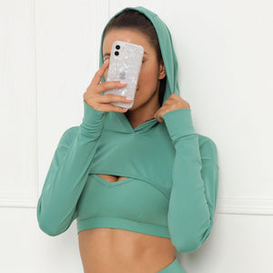 Long Sleeve Hooded Yoga Top - Cotton Blend Activewear for Women in Vibrant Colors My Store  23.23