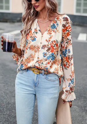 Chic Floral V-Neck Blouse My Store 