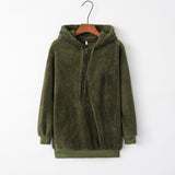 Long Sleeve Hooded Fleece Pullover Coat – Solid Color Women's Winter Wear