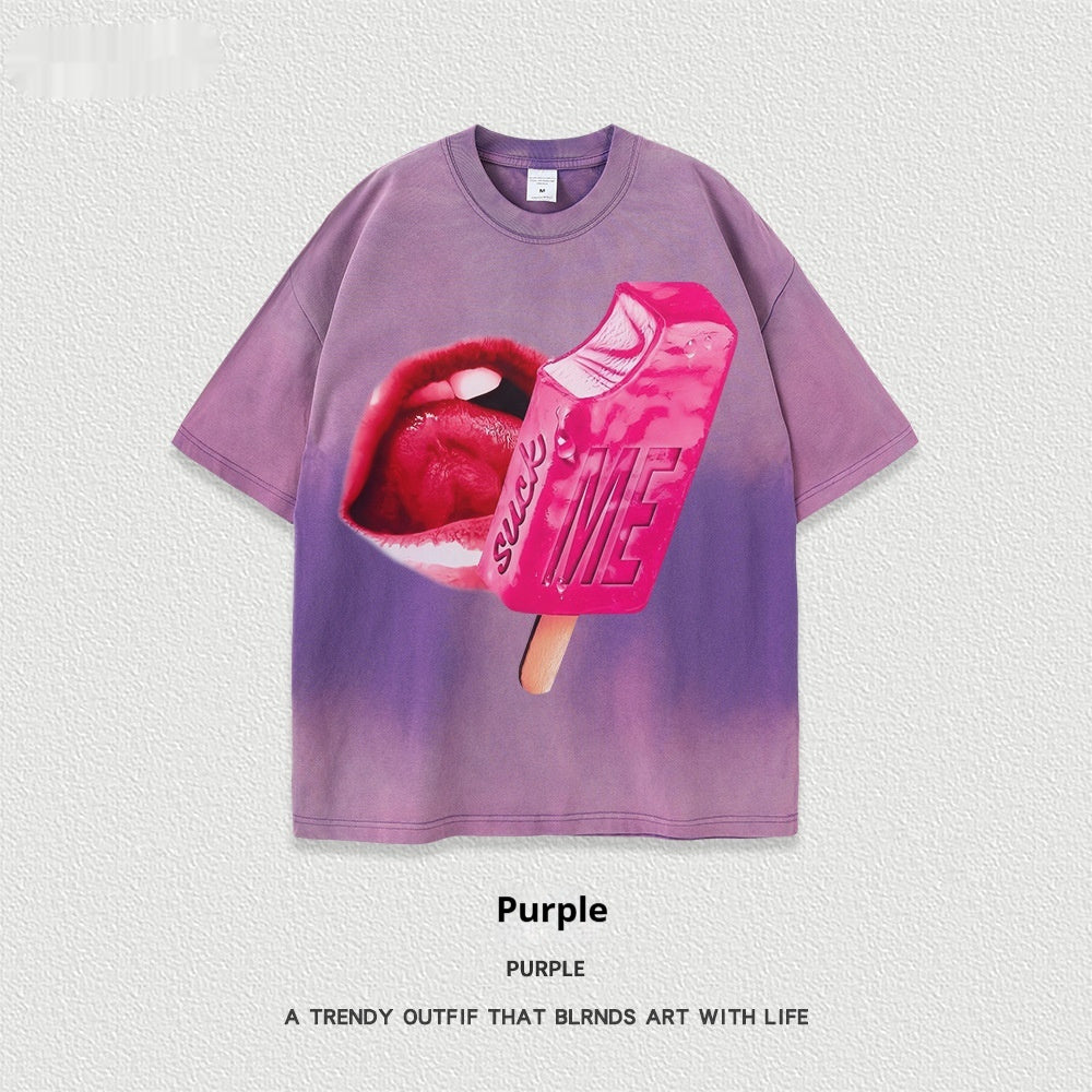 Women’s Street T-Shirt - Washed Cartoon Loose Top My Store  27.86