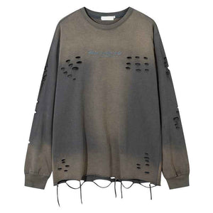 Vintage Letter Embroidery Loose Long Sleeve T-Shirt