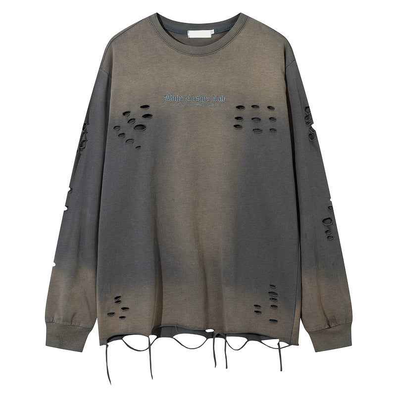 Vintage Letter Embroidery Loose Long Sleeve T-Shirt