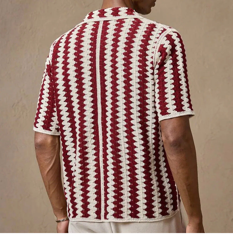 Men’s Knitwear Shirt - Vintage Stripe Hollow My Store 