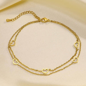 Women's Stainless Steel Double-Layer Heart Snake Anklet - MRC STORE