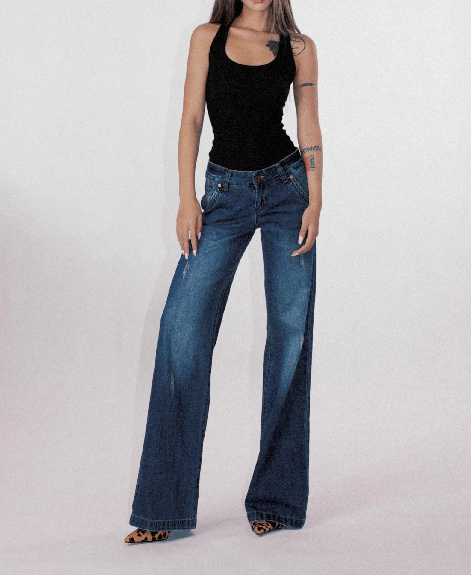 Women’s Retro Jeans - Low Waist Washed Blue My Store  42.38