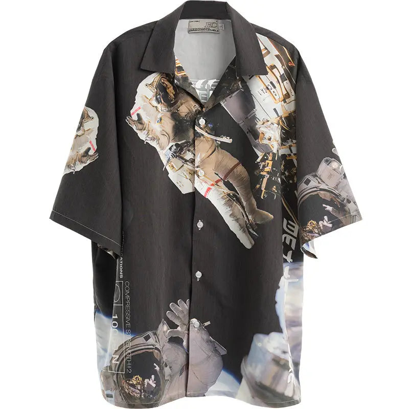 Dark Printed Short-Sleeved Shirt My Store 