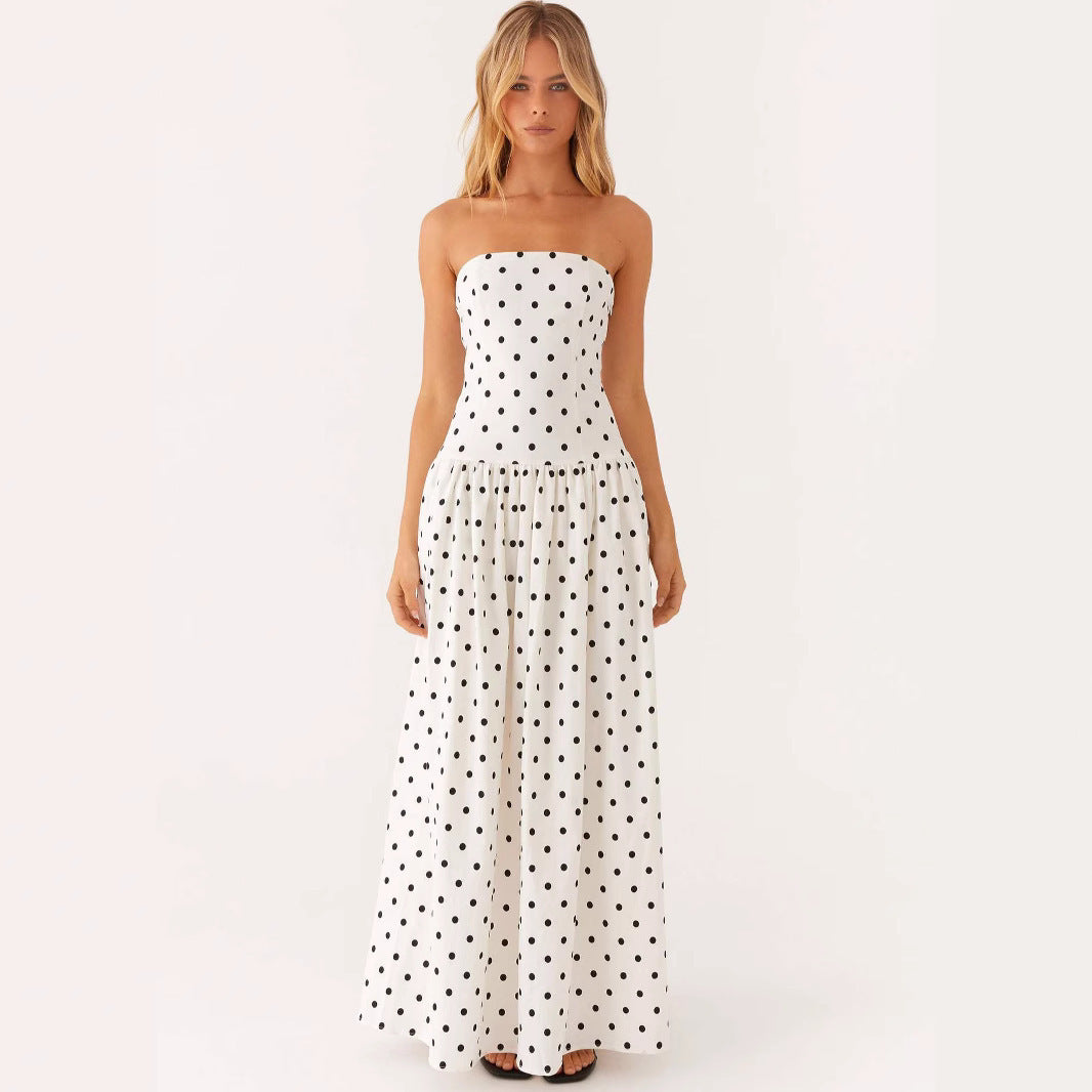 women's printed tube top long dress – full front view with model