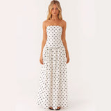 women's printed tube top long dress – full front view with model