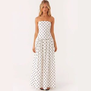 women's printed tube top long dress – full front view with model