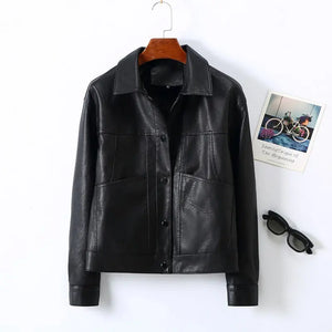 Lapel Small Leather Coat My Store 