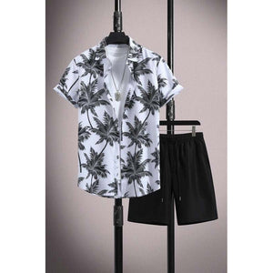 Men's Casual Ice Silk Printed Short-Sleeve Shirt & Shorts Set – Summer Sports Outfit - MRC STORE