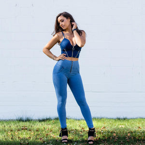 Shascullfites Shaper Set – Light Blue Lift Jeggings & Crop Top Two-Piece Outfit - MRC STORE