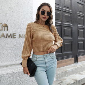 Sunken Stripe Raglan Sleeve Short Sweater MRC STORE 