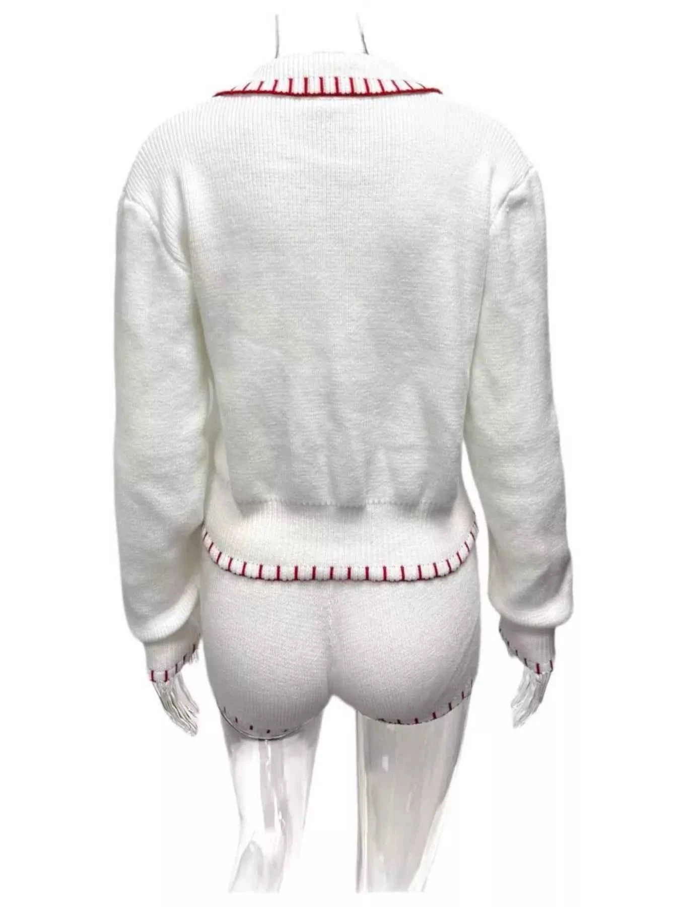 Casual Knit Long Sleeve Top and Shorts Sweater Set