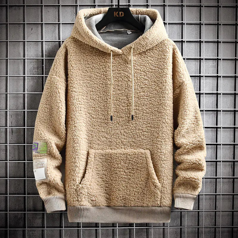 Cozy Sherpa Fleece Hoodie with Utility Patch Detail My Store  35.48