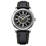 Watch with black strap and black dial on a white background