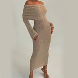 New One-Shoulder Knitted Long-Sleeved Dress – Beach Holiday Long Dress for Women - MRC STORE