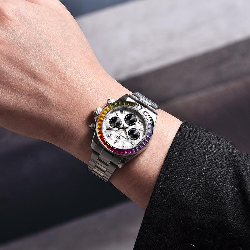 Pagani PD-1644 Multifunctional Stainless Steel Quartz Watch with Colorful Crystals - Fashionable & Waterproof My Store 