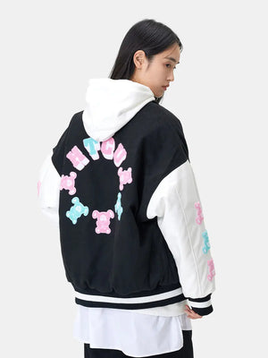 Embroidered Bear Casual Baseball Jacket My Store 