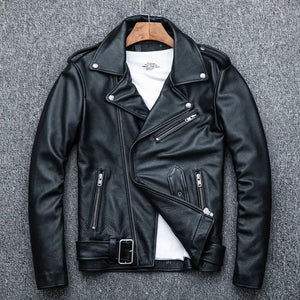 Pure Cowhide Biker Leather Jacket - MRC STORE