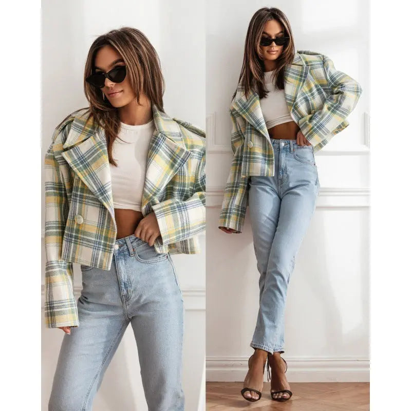 Tailored Plaid Woolen Coat My Store 