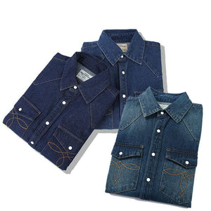 Classic Flower Wash Denim Shirt – Retro Cotton Shirt in Multiple Colors - MRC STORE