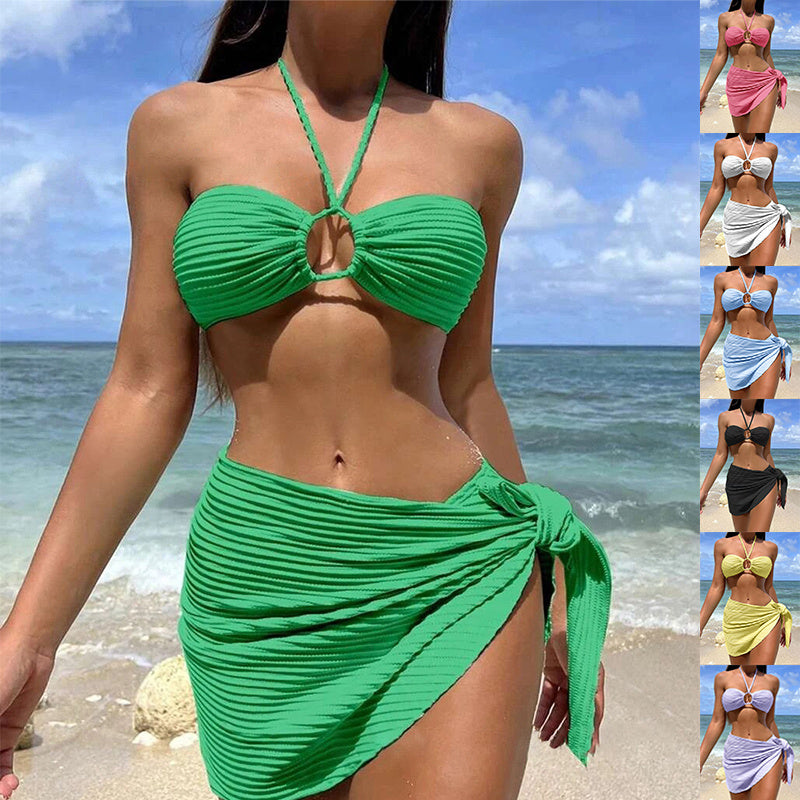Women’s Bikini Set - Solid Color Stripe Swimsuit My Store 