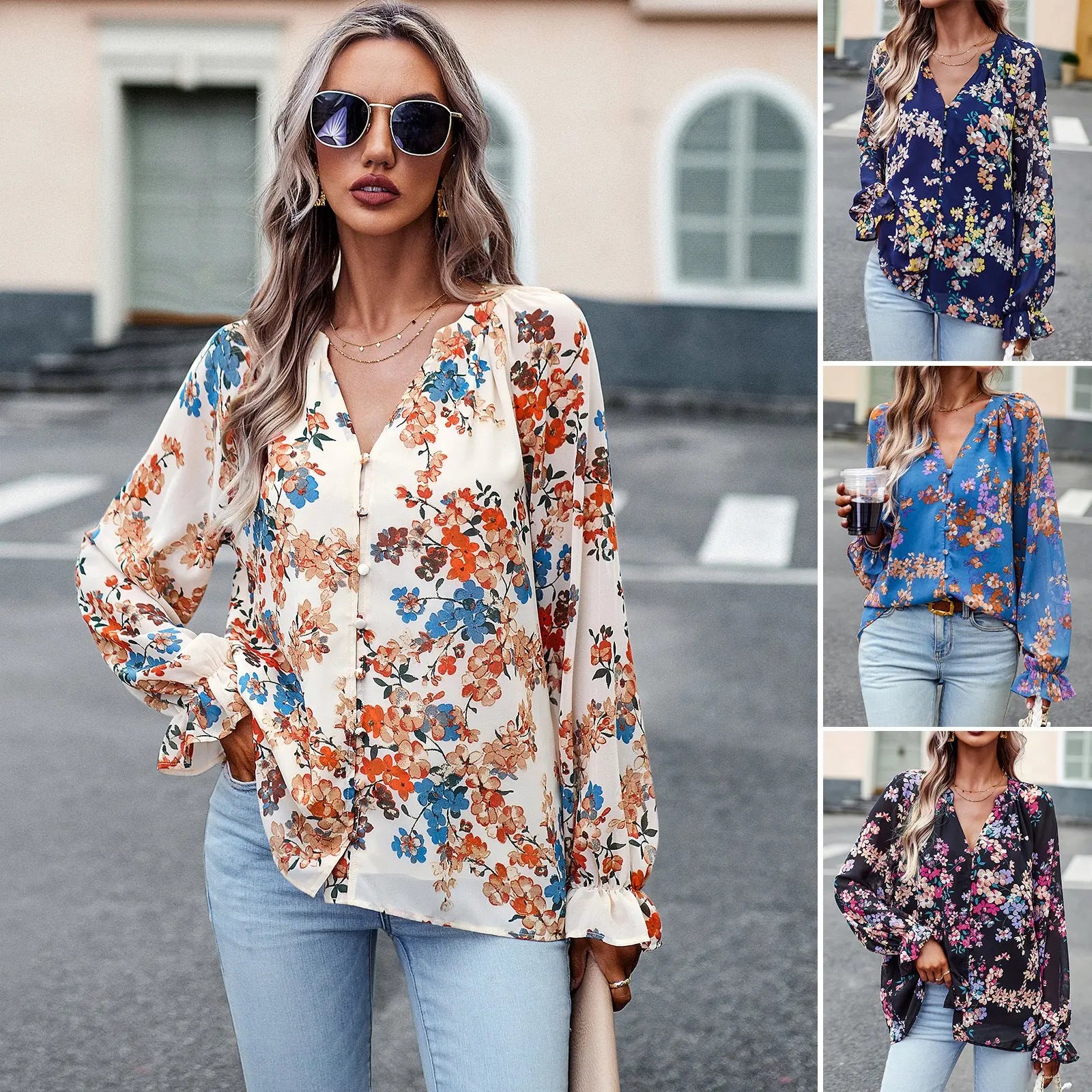 Chic Floral V-Neck Blouse My Store 