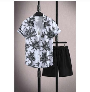 Men's Casual Ice Silk Printed Short-Sleeve Shirt & Shorts Set – Summer Sports Outfit - MRC STORE