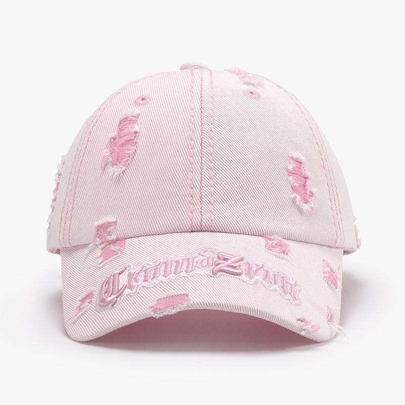 Matching Ripped Letter Print Embroidery Cap – Adjustable Cotton Dome Hat - MRC STORE