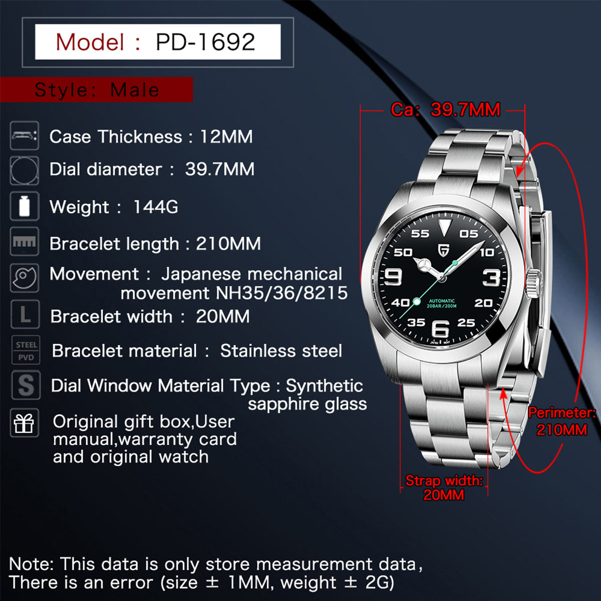 PAGANI DESIGN PD-1692 Men’s Stainless Steel Automatic Watch My Store 