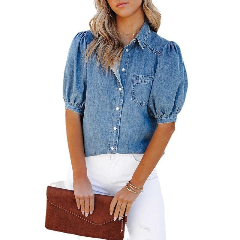 Casual Thin Denim Shirt with Princess Sleeves My Store 