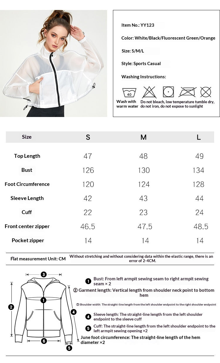 Product packaging with a white blouse, size chart, and care instructions.