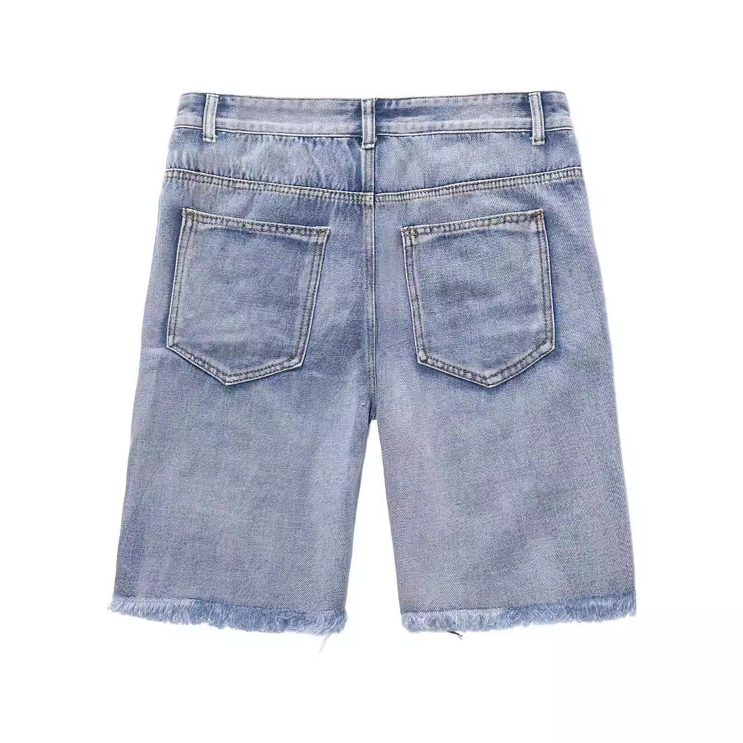 Men’s Ripped Shorts - Hip Hop Denim Blue My Store 