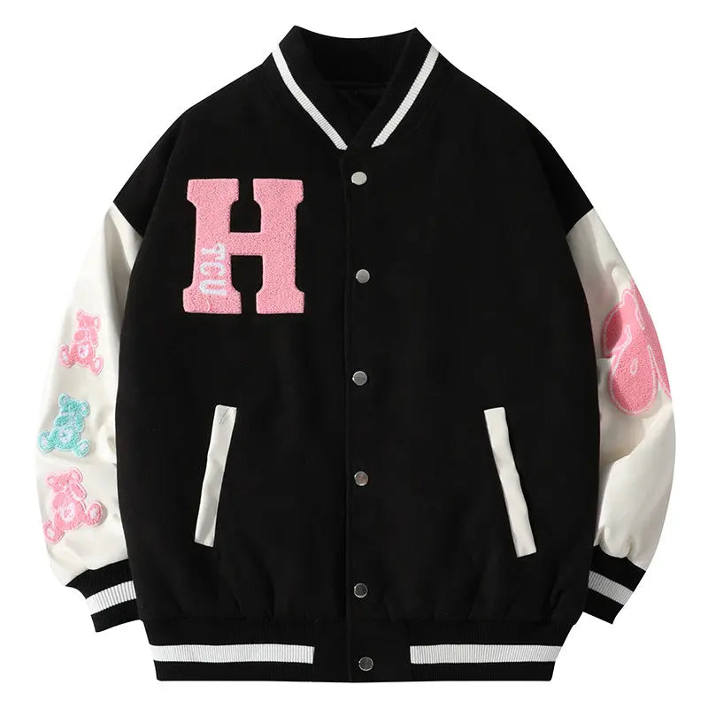 Embroidered Bear Casual Baseball Jacket My Store  53.76