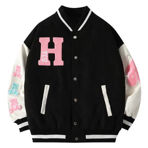 Embroidered Bear Casual Baseball Jacket My Store  53.76