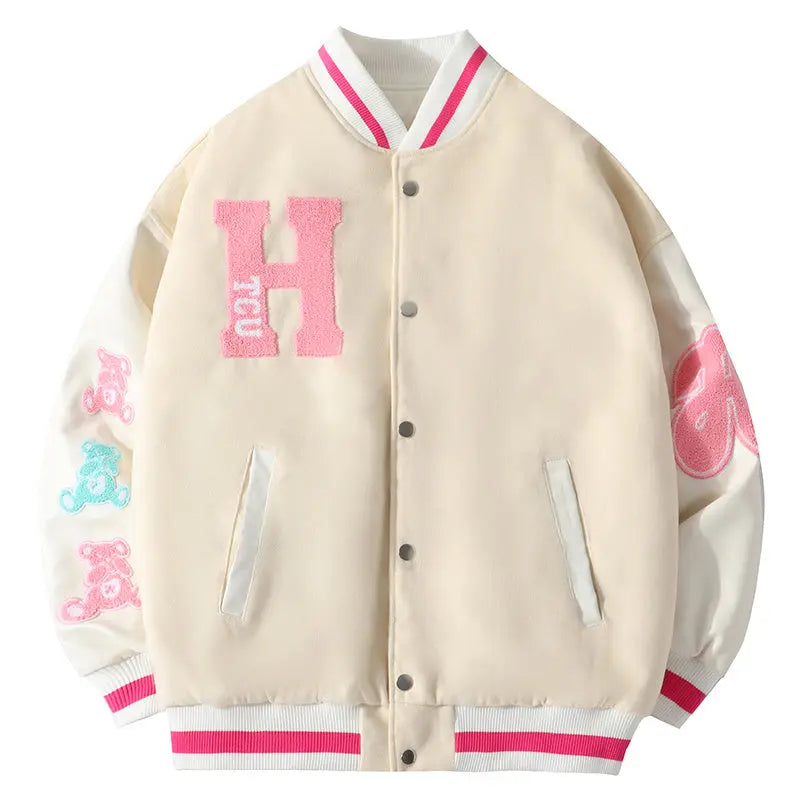 Embroidered Bear Casual Baseball Jacket My Store  53.76