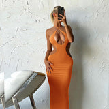Women’s Halter Neck Dress - Hollow Solid Color My Store  32.70