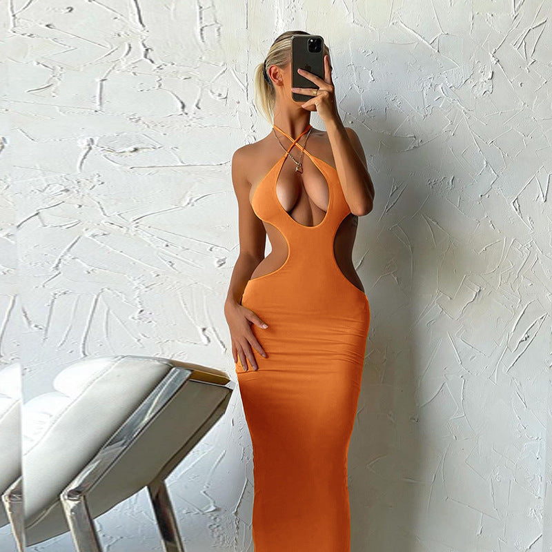 Women’s Halter Neck Dress - Hollow Solid Color My Store  32.70