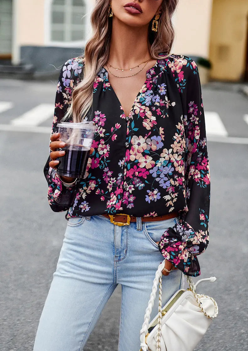 Chic Floral V-Neck Blouse My Store 