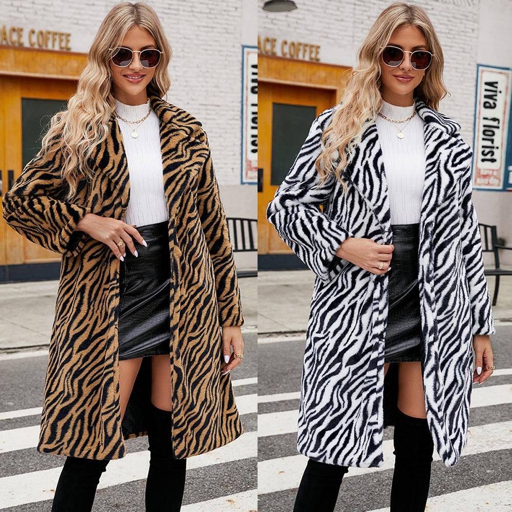 Women's Faux Fur Zebra Print Coat My Store 