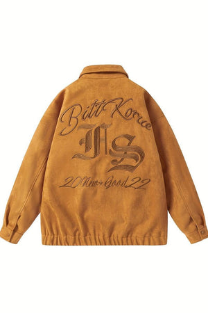 Trendy Letter Embroidery Jacket - Casual Lapel Zip-Up Long Sleeve K-pop Style MRC 