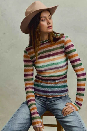 SO ME Mardi Gras Color Stripe Stretch Mesh Top