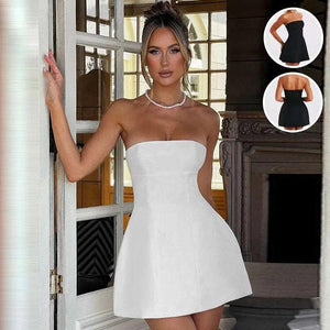 Summer Solid Backless Mini Dress - MRC STORE