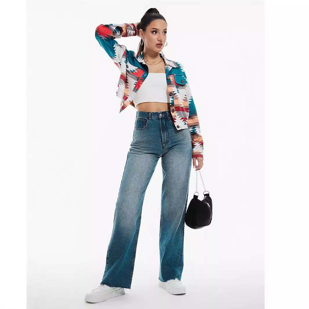 Women’s Color Block Printed Crop Top My Store 