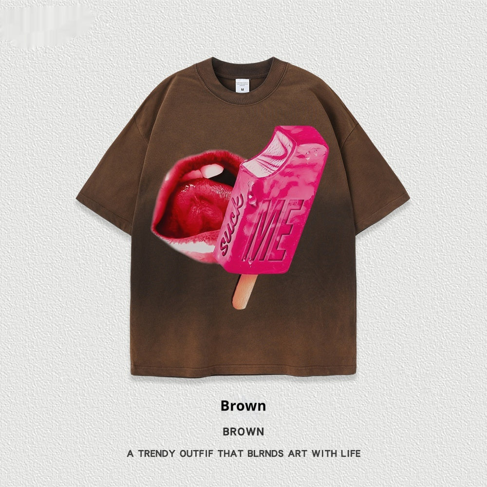Women’s Street T-Shirt - Washed Cartoon Loose Top My Store  27.86